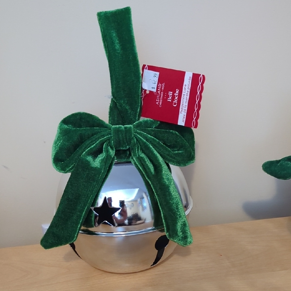 Ashland Silver Jingle Bell with Green Velvet Bow